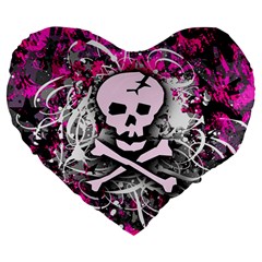 Pink Skull Splatter Large 19  Premium Heart Shape Cushions