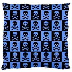 Blue Skull Checkerboard Large Cushion Cases (two Sides)  by ArtistRoseanneJones