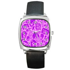 Purple Skull Sketches Square Metal Watches by ArtistRoseanneJones