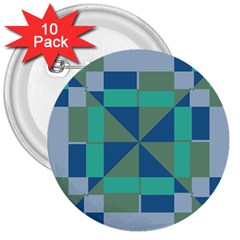 Green Blue Shapes 3  Button (10 Pack) by LalyLauraFLM