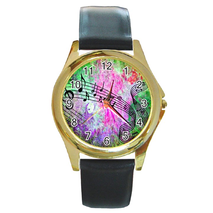 Abstract Music  Round Gold Metal Watches