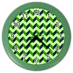 Modern Retro Chevron Patchwork Pattern Color Wall Clocks by GardenOfOphir