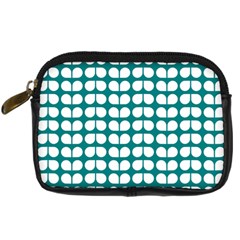 Teal And White Leaf Pattern Digital Camera Cases by GardenOfOphir