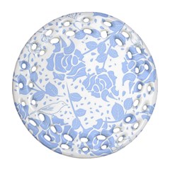 Floral Wallpaper Blue Round Filigree Ornament (2side) by ImpressiveMoments