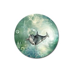 Funny Dswimming Dolphin Magnet 3  (round)
