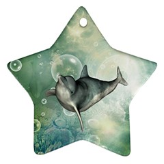 Funny Dswimming Dolphin Star Ornament (two Sides) 