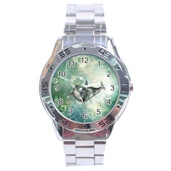Funny Dswimming Dolphin Stainless Steel Men s Watch