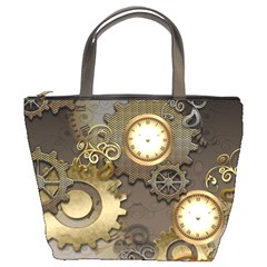 Steampunk, Golden Design With Clocks And Gears Bucket Bags by FantasyWorld7