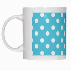 Sky Blue Polka Dots White Mugs by GardenOfOphir