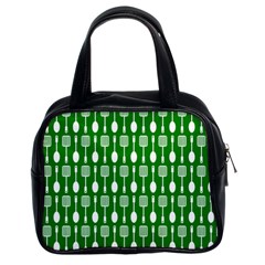 Green And White Kitchen Utensils Pattern Classic Handbags (2 Sides) by GardenOfOphir