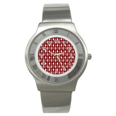 Red And White Kitchen Utensils Pattern Stainless Steel Watches by GardenOfOphir