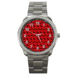 Charcoal And Red Peony Flower Pattern Sport Metal Watches by GardenOfOphir