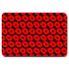 Charcoal And Red Peony Flower Pattern Large Doormat  by GardenOfOphir