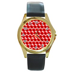 Red Peony Flower Pattern Round Gold Metal Watches by GardenOfOphir