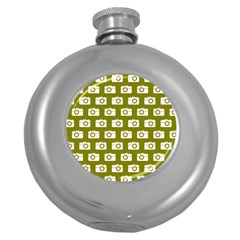 Modern Chic Vector Camera Illustration Pattern Round Hip Flask (5 Oz) by GardenOfOphir