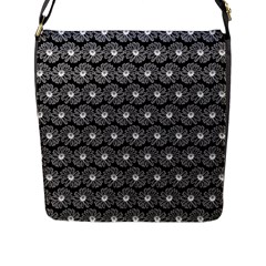 Black And White Gerbera Daisy Vector Tile Pattern Flap Messenger Bag (l)  by GardenOfOphir