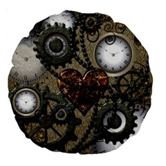 Steampunk With Heart Large 18  Premium Round Cushions by FantasyWorld7