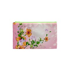 Beautiful Flowers On Soft Pink Background Cosmetic Bag (xs) by FantasyWorld7