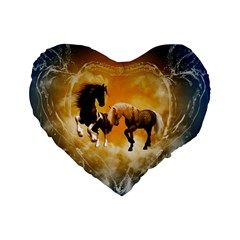 Wonderful Horses Standard 16  Premium Flano Heart Shape Cushions by FantasyWorld7