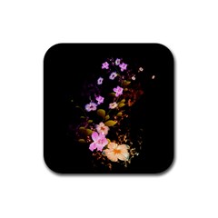 Awesome Flowers With Fire And Flame Rubber Coaster (square) 