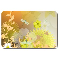 Beautiful Yellow Flowers With Dragonflies Large Doormat  by FantasyWorld7