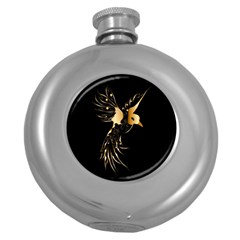 Beautiful Bird In Gold And Black Round Hip Flask (5 Oz)