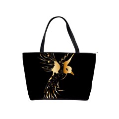 Beautiful Bird In Gold And Black Shoulder Handbags