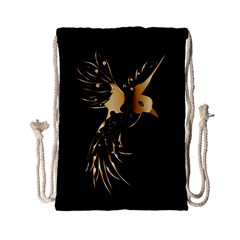 Beautiful Bird In Gold And Black Drawstring Bag (small)