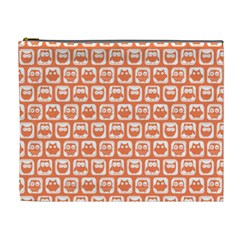 Coral And White Owl Pattern Cosmetic Bag (xl) by GardenOfOphir