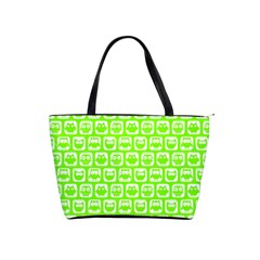 Lime Green And White Owl Pattern Shoulder Handbags by GardenOfOphir