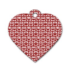 Red And White Owl Pattern Dog Tag Heart (two Sides) by GardenOfOphir