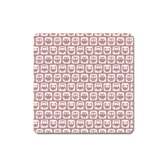 Light Pink And White Owl Pattern Square Magnet by GardenOfOphir