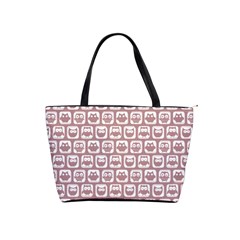 Light Pink And White Owl Pattern Shoulder Handbags by GardenOfOphir