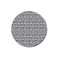 Gray And White Owl Pattern Rubber Coaster (round)  by GardenOfOphir