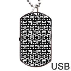 Black And White Owl Pattern Dog Tag Usb Flash (two Sides)  by GardenOfOphir