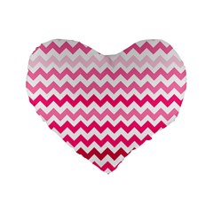Pink Gradient Chevron Large Standard 16  Premium Flano Heart Shape Cushions by CraftyLittleNodes