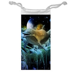 Funny Dolphin In The Universe Jewelry Bags