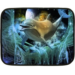 Funny Dolphin In The Universe Double Sided Fleece Blanket (mini) 