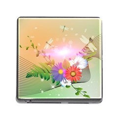 Wonderful Colorful Flowers With Dragonflies Memory Card Reader (square) by FantasyWorld7
