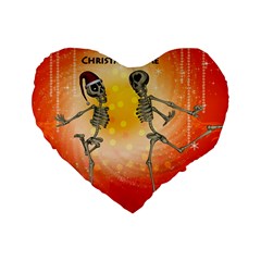 Dancing For Christmas, Funny Skeletons Standard 16  Premium Flano Heart Shape Cushions by FantasyWorld7