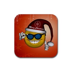 Funny Christmas Smiley With Sunglasses Rubber Coaster (square)  by FantasyWorld7