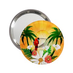 Cute Parrot With Flowers And Palm 2 25  Handbag Mirrors by FantasyWorld7