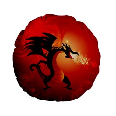 Funny, Cute Dragon With Fire Standard 15  Premium Flano Round Cushions by FantasyWorld7