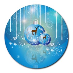 Wonderful Christmas Ball With Reindeer And Snowflakes Round Mousepads by FantasyWorld7