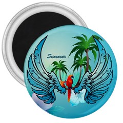 Summer Design With Cute Parrot And Palms 3  Magnets