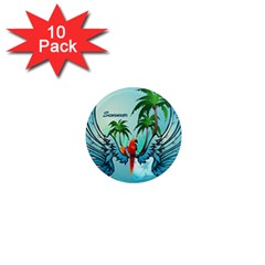 Summer Design With Cute Parrot And Palms 1  Mini Magnet (10 Pack) 