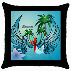 Summer Design With Cute Parrot And Palms Throw Pillow Cases (black)