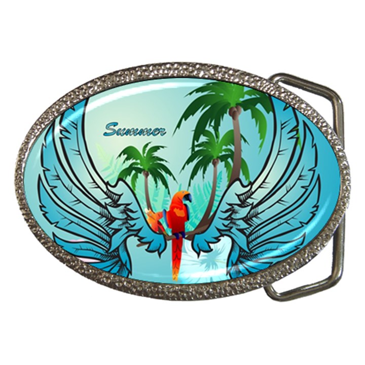 Summer Design With Cute Parrot And Palms Belt Buckles