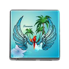 Summer Design With Cute Parrot And Palms Memory Card Reader (square)