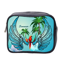 Summer Design With Cute Parrot And Palms Mini Toiletries Bag 2-side